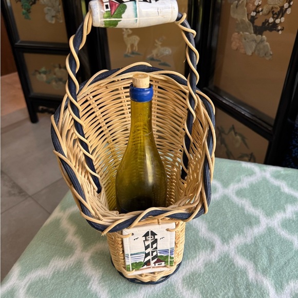 Nautical design Wicker ceramic wine bottle Basket with Handle - Picture 8 of 8